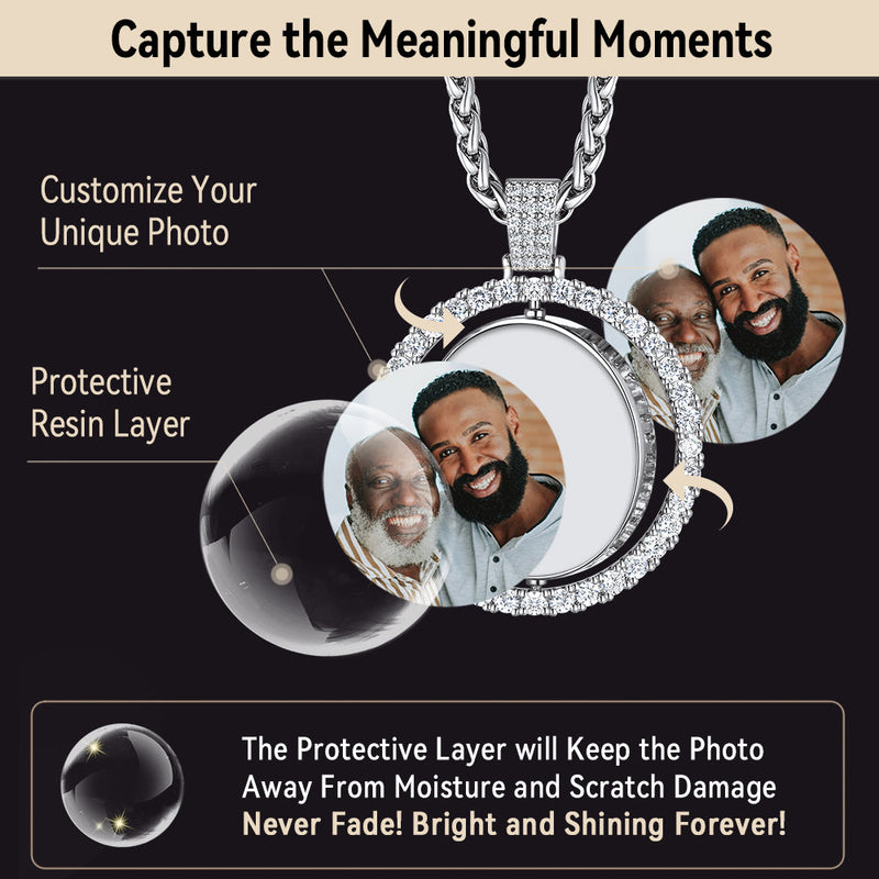 Personalized Memorial Double-side Picture Circle Chain Necklace for