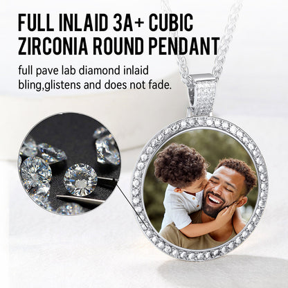 Personalized Large Picture Circle Necklace Memorial Photo Pendant for