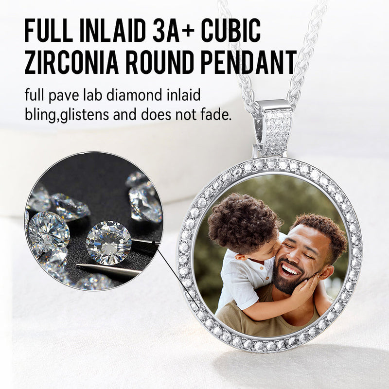 Personalized Large Picture Circle Necklace Memorial Photo Pendant for