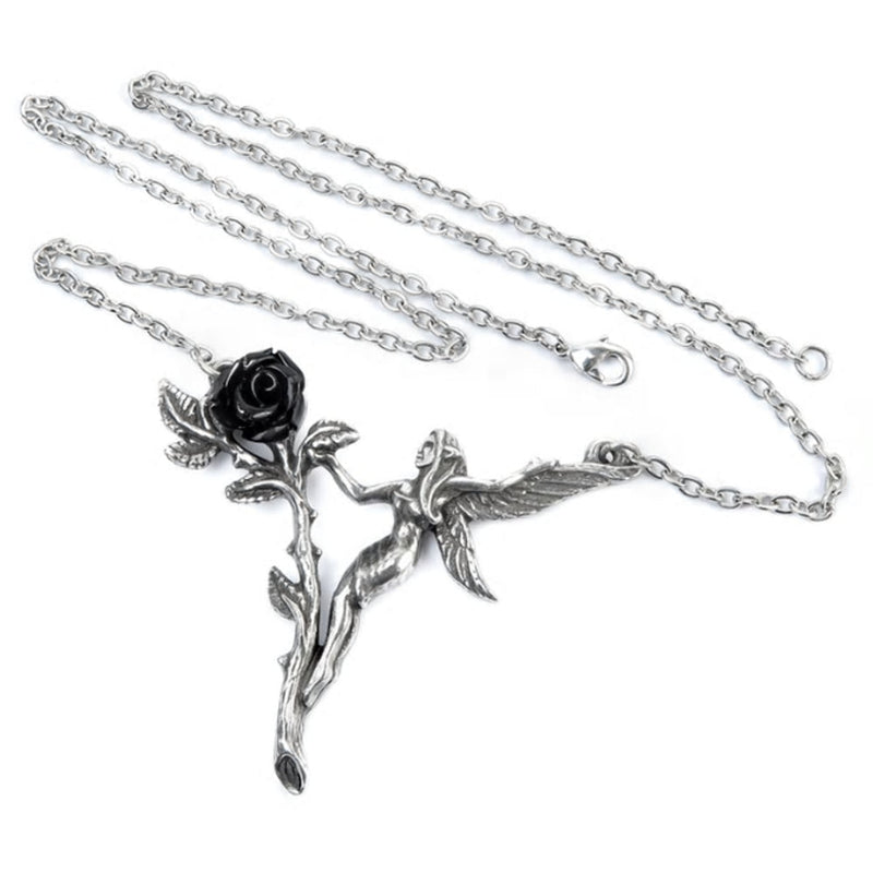 Faerie Glade Fairy Black Rose Necklace by Alchemy Gothic