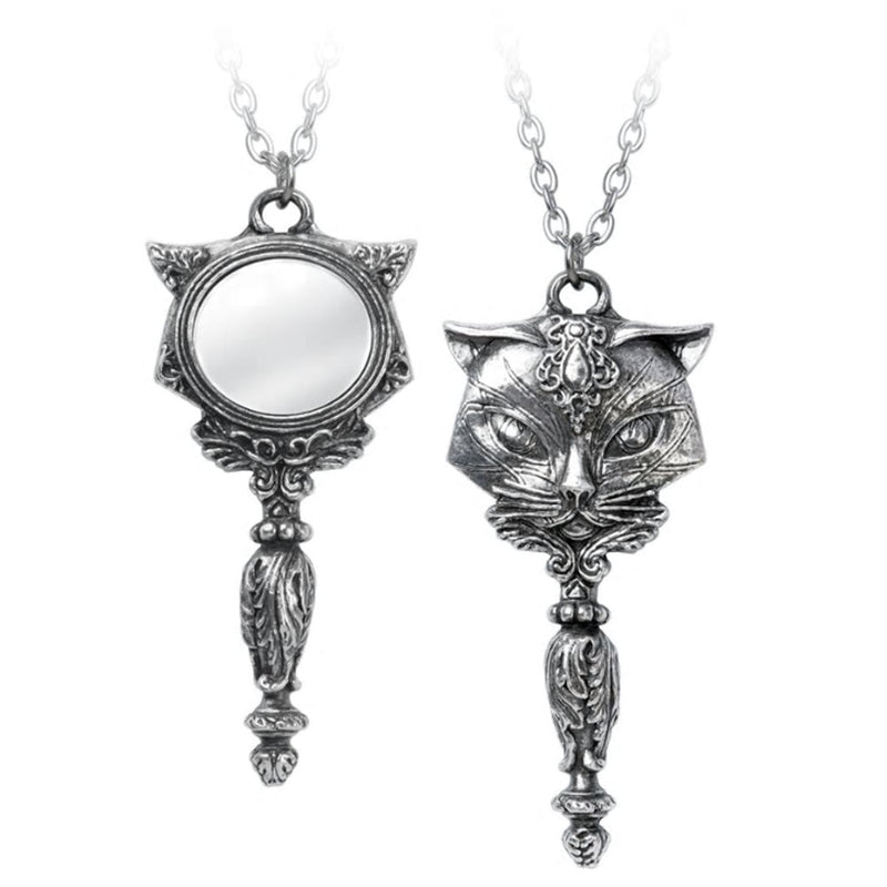 Sacred Cat Goddess Vanitas Pendant Mirror Necklace by Alchemy Gothic