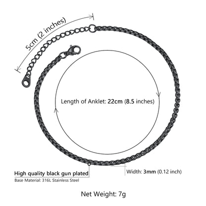 3mm Stainless Steel Box Chain Anklet for