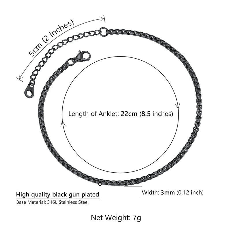 3mm Stainless Steel Box Chain Anklet for