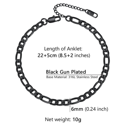 6mm Figaro Chain Anklet Bracelet for