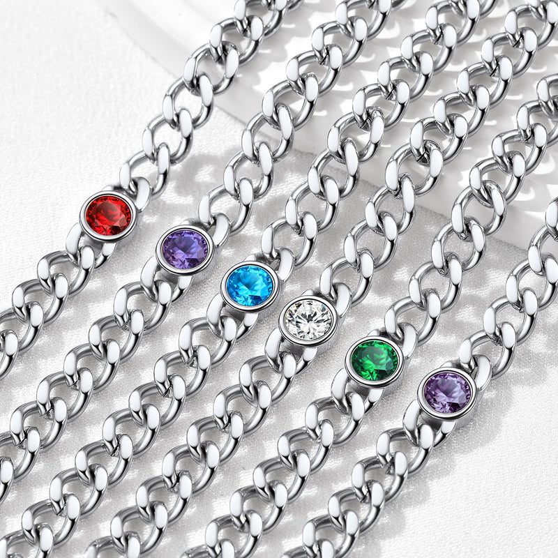 Personalized Birthstone Cuban Link Anklet for