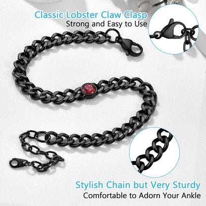 Personalized Birthstone Cuban Link Anklet for