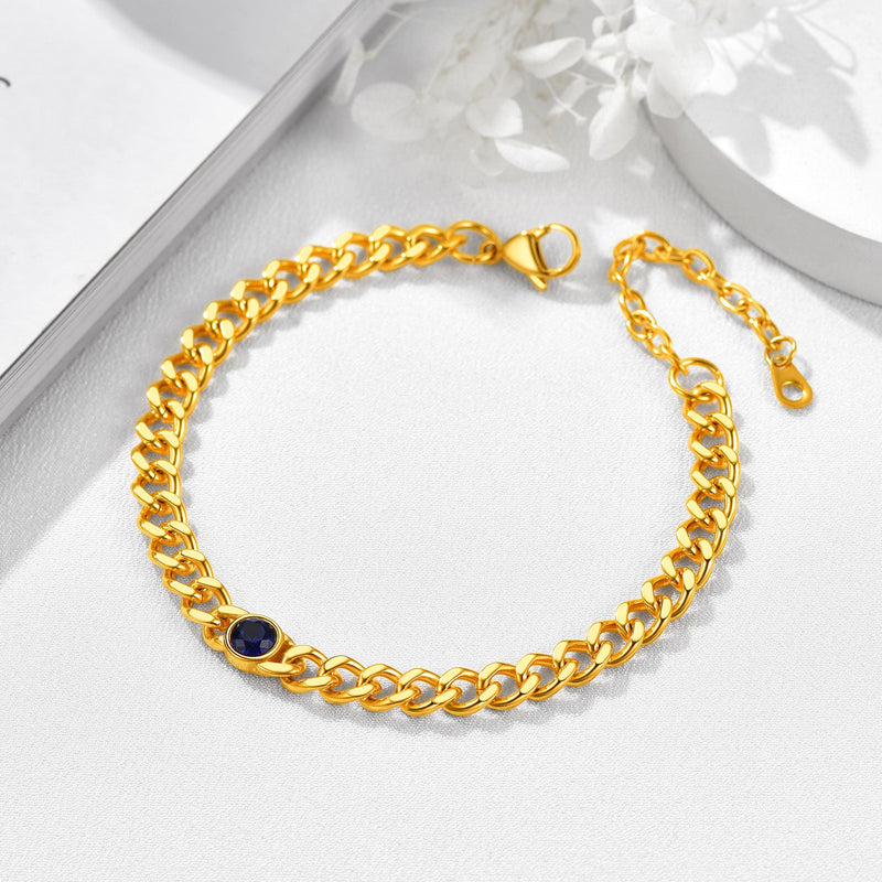 Personalized Birthstone Cuban Link Anklet for
