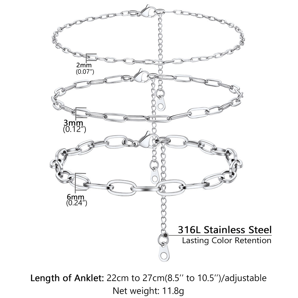 Paperclip Chain Anklet Bracelet for , 2/3/6mm Width