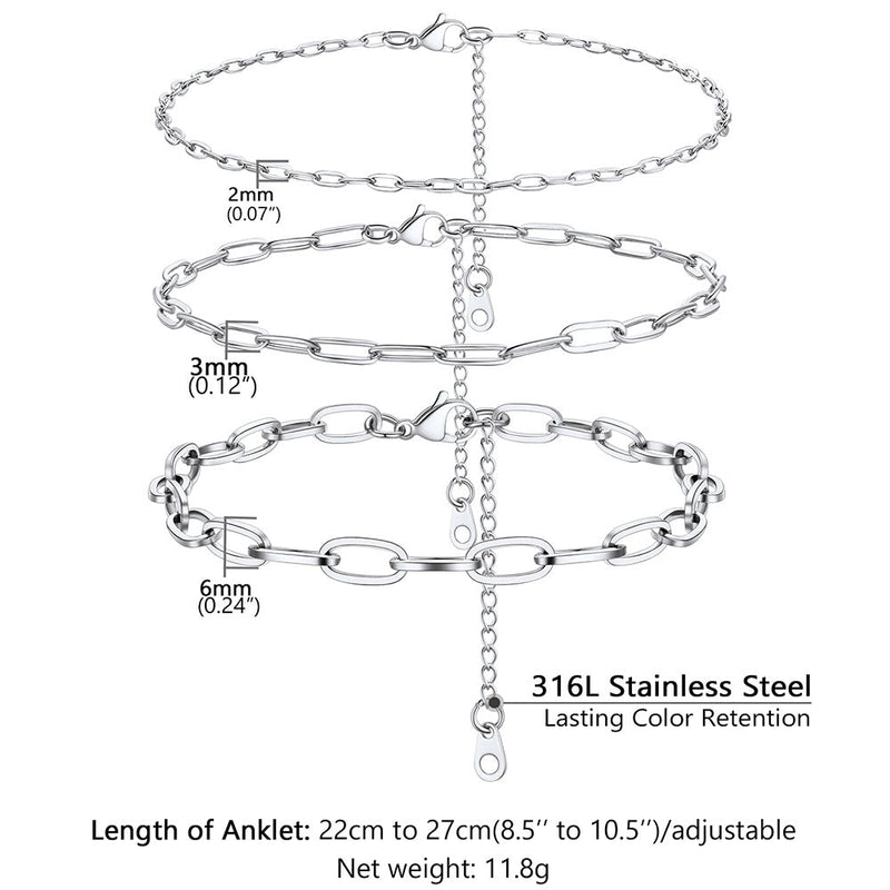 Paperclip Chain Anklet Bracelet for , 2/3/6mm Width