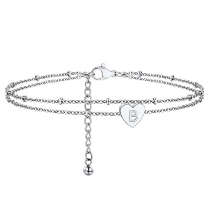 Initial Letter Heart Anklet Chain Layered Anklet for