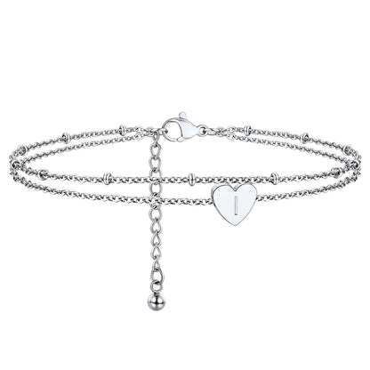 Initial Letter Heart Anklet Chain Layered Anklet for