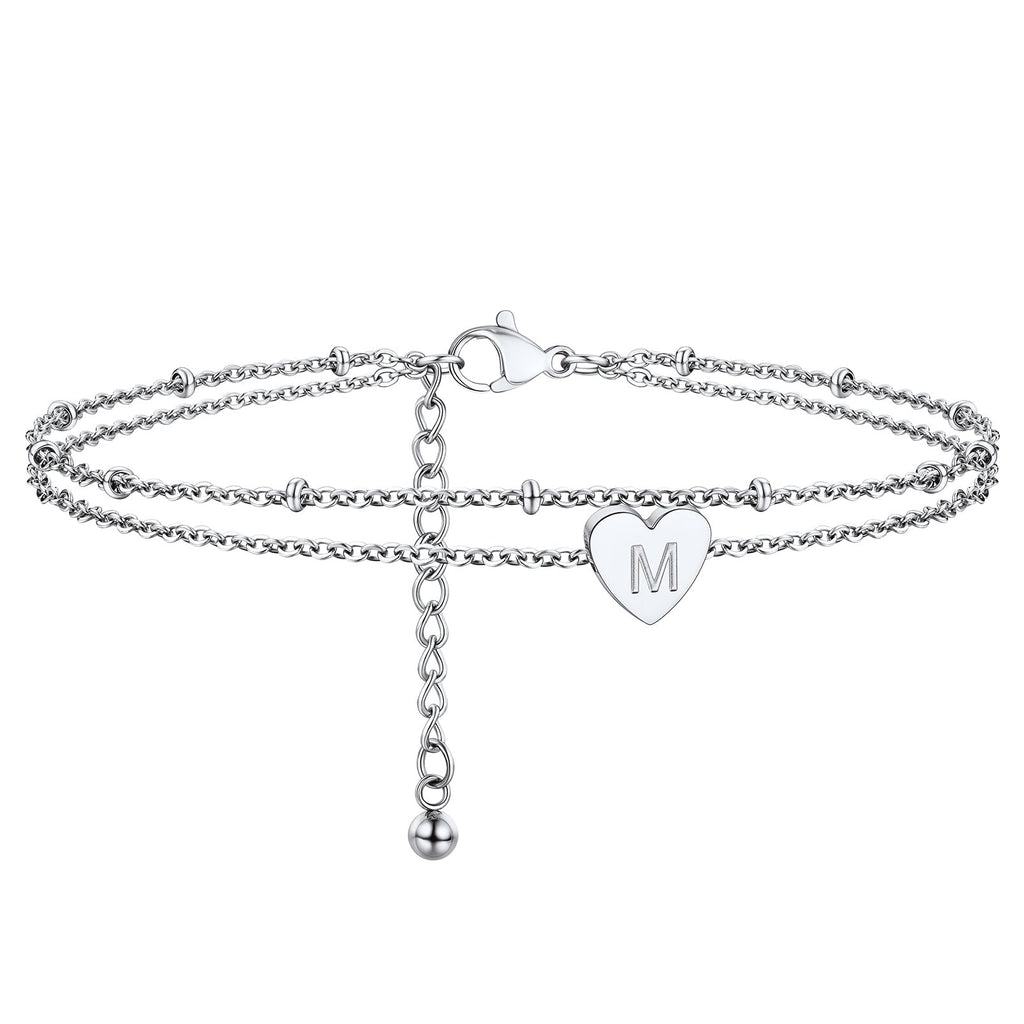 Initial Letter Heart Anklet Chain Layered Anklet for
