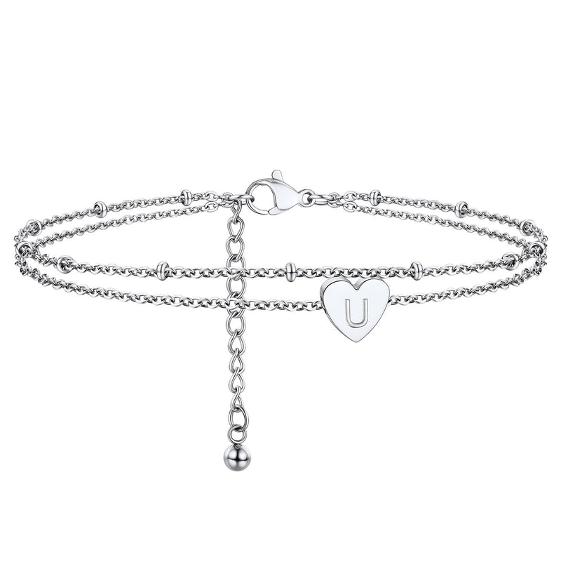 Initial Letter Heart Anklet Chain Layered Anklet for