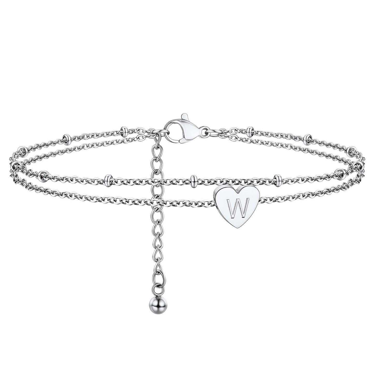 Initial Letter Heart Anklet Chain Layered Anklet for