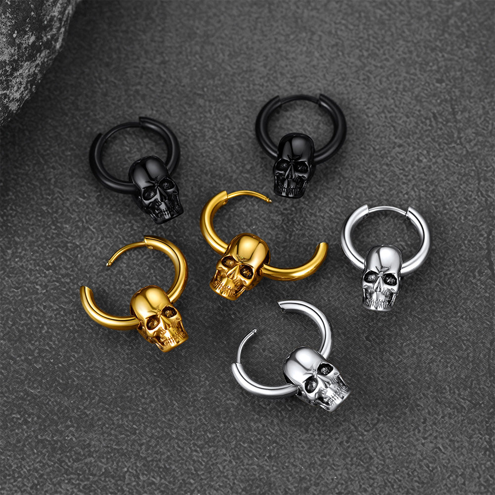 Cool Skull Hoop Dangle Earrings for