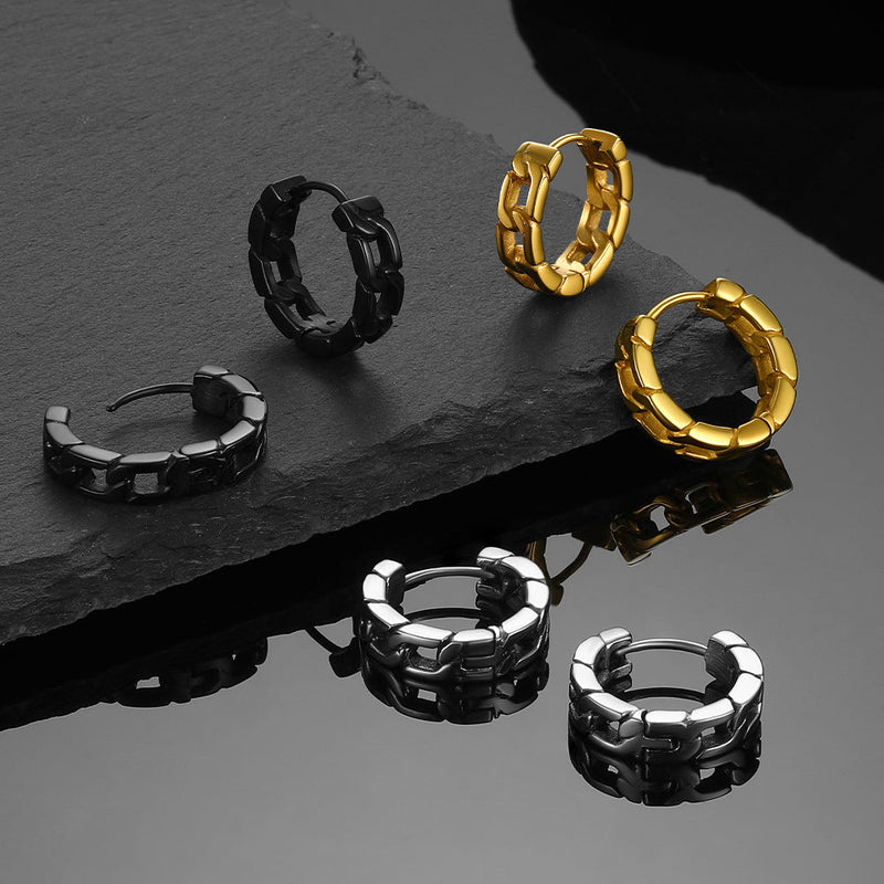 Chunky Cuban Chain Huggie Hoop Earrings for