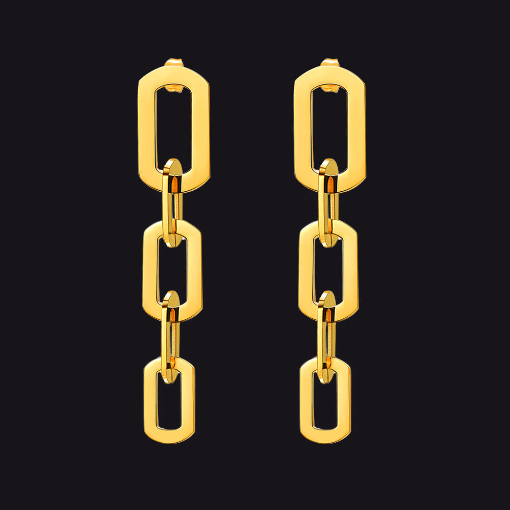 Street Style Long Cuban Link Chain Dangle Earring for Girl