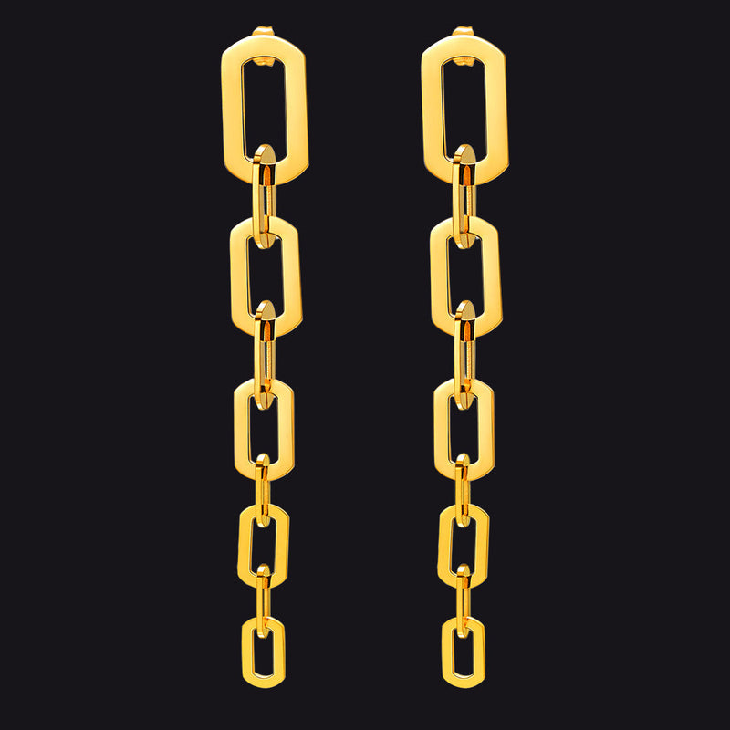 Street Style Long Cuban Link Chain Dangle Earring for Girl