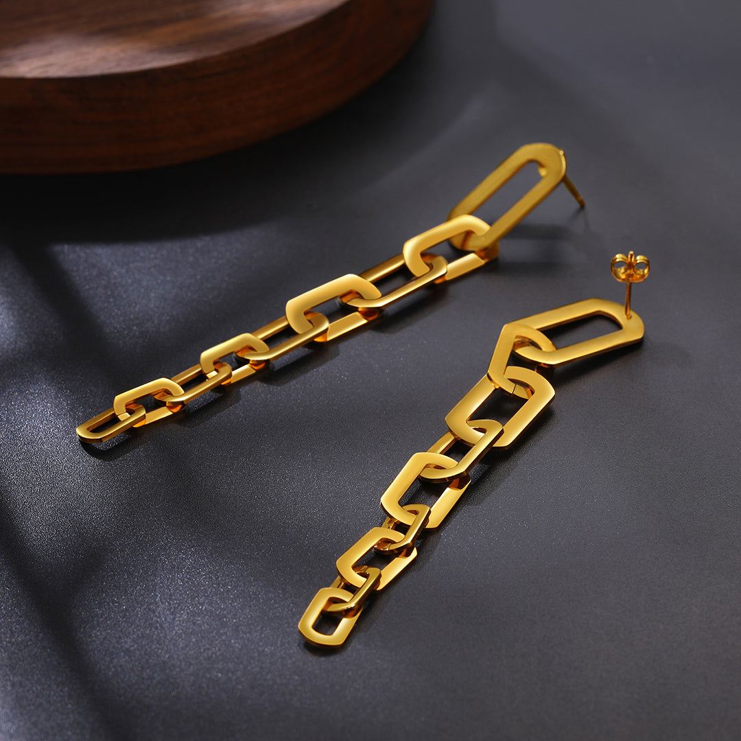 Street Style Long Cuban Link Chain Dangle Earring for Girl