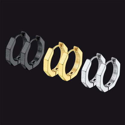 Punk Octagon Piercing Huggie Hoop Earrings Set for 3 Pairs