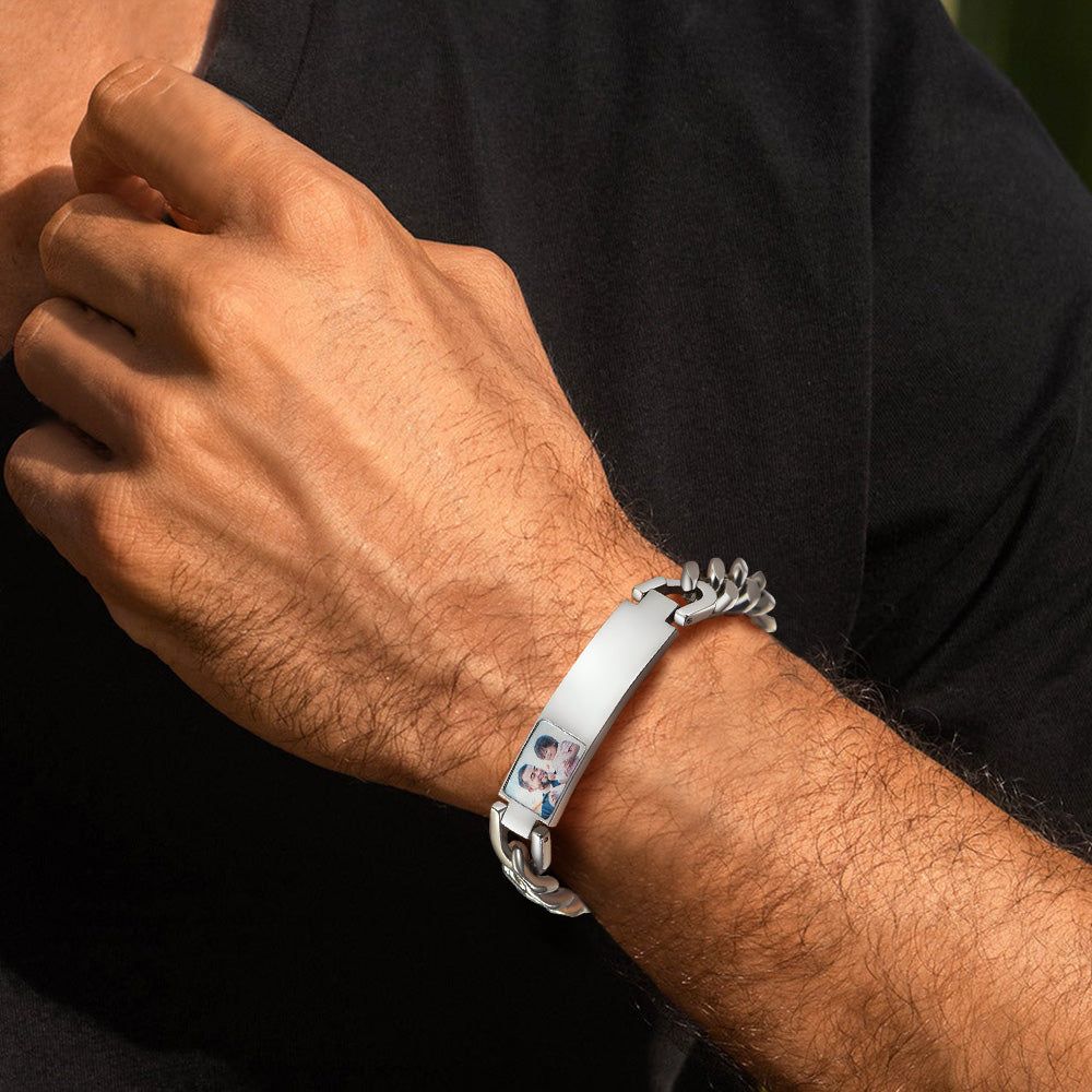 Personalized Nameplate Cuban Link Chain Bracelet With Picture for