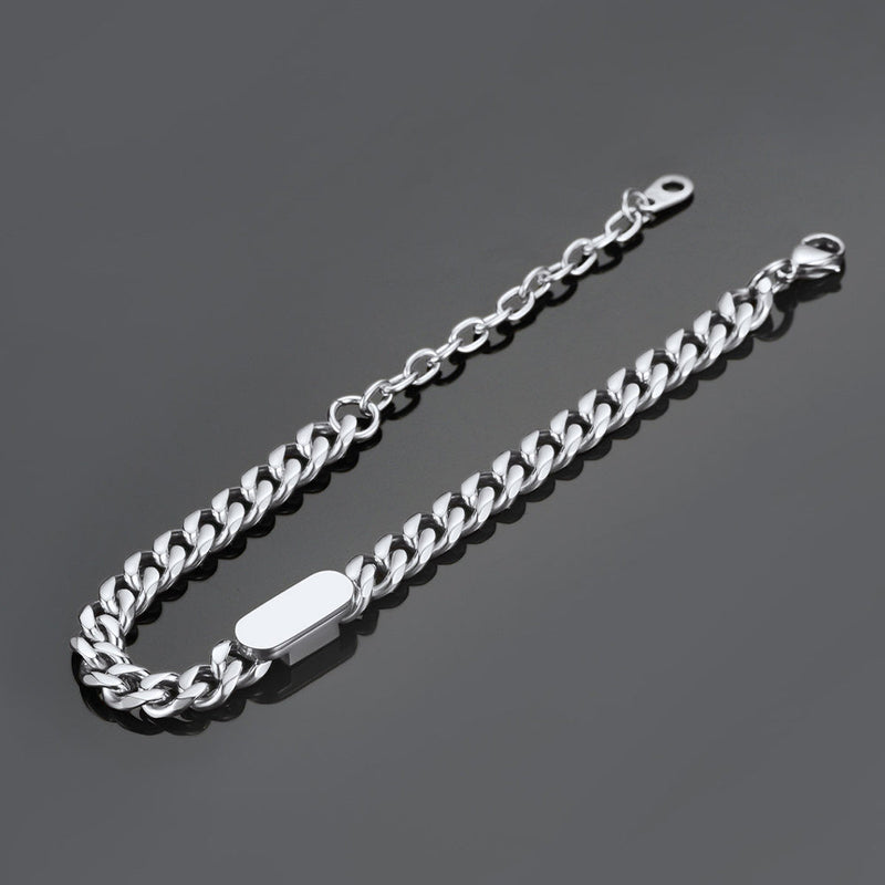 7mm Engraving Name Cuban Link Chain Bracelet for