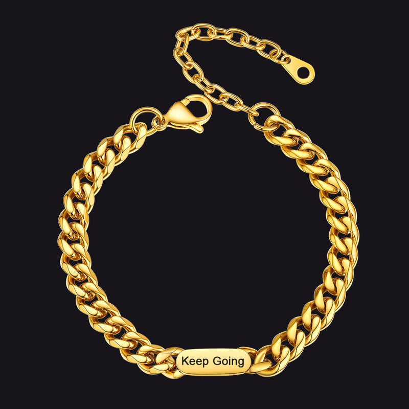 7mm Engraving Name Cuban Link Chain Bracelet for