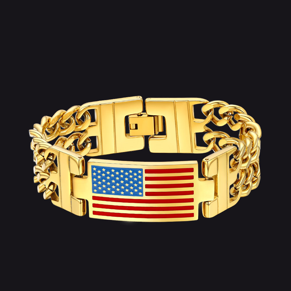 Usa American Flag Cuban Link Chain Bracelet for 8mm Width