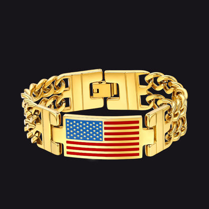 Usa American Flag Cuban Link Chain Bracelet for 8mm Width