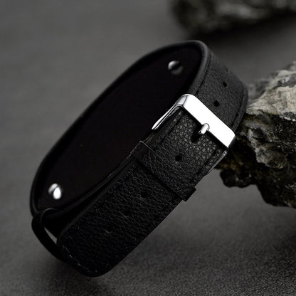 Black American Flag Leather Bracelet Wristband for