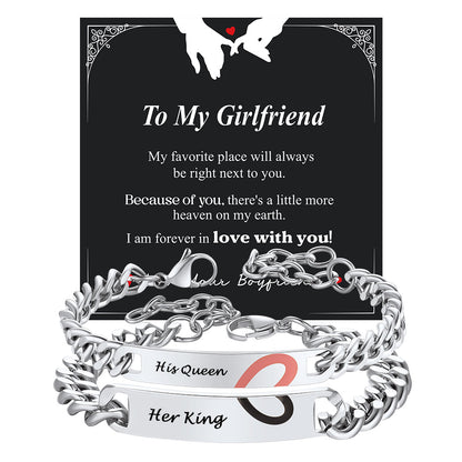 Custom Engraving Heart Couple Link Bracelet