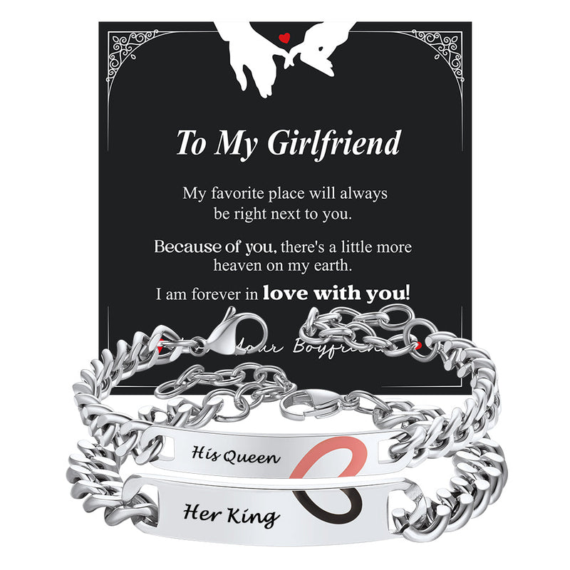 Custom Engraving Heart Couple Link Bracelet