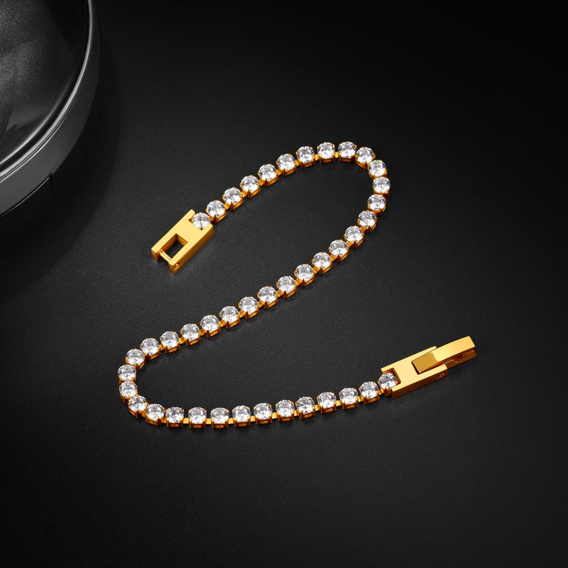 Cz Diamond Cut Tennis Chain Bracelet for , 3/5mm Width