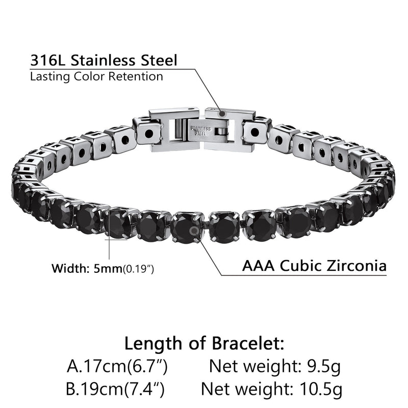 Cz Black Diamond Cut Tennis Chain Bracelet for , 3/5mm Width