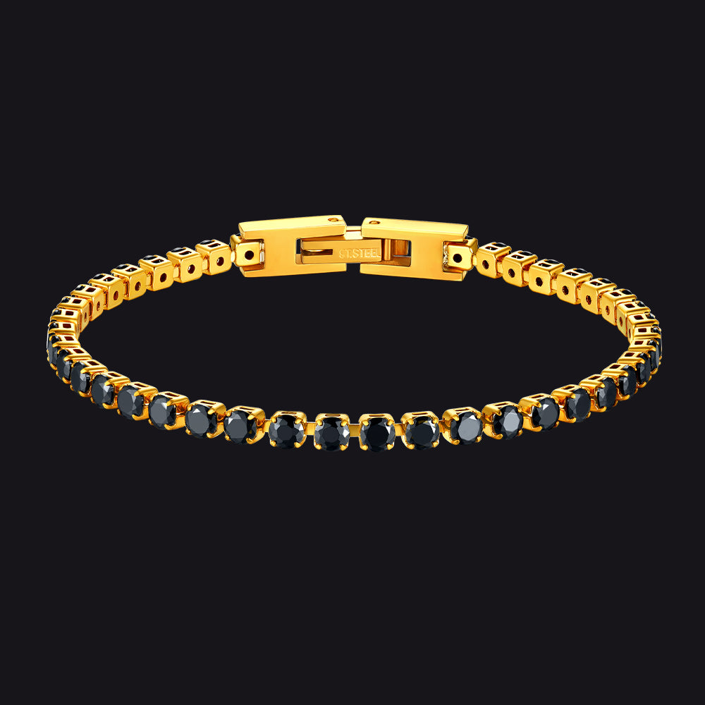 Cz Black Diamond Cut Tennis Chain Bracelet for , 3/5mm Width