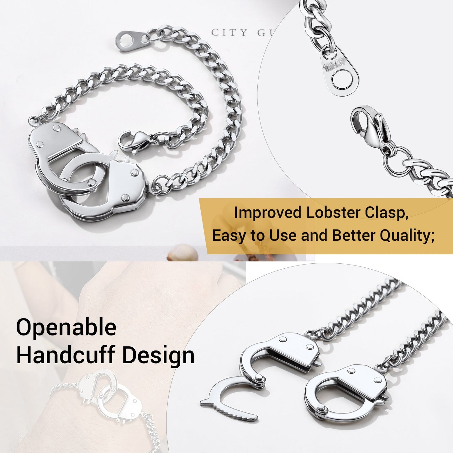 4mm Handcuff Chain Bracelet for Stainless Steel