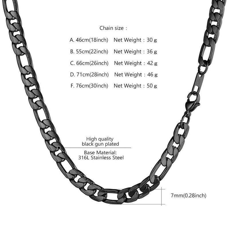 7mm Stainless Steel Figaro Link Chain Necklace for