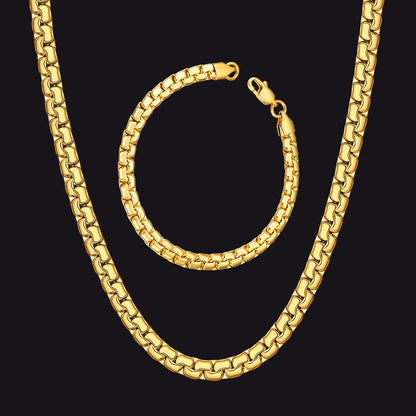 6mm Flat Box Link Chain & Bracelet Bundle Set for