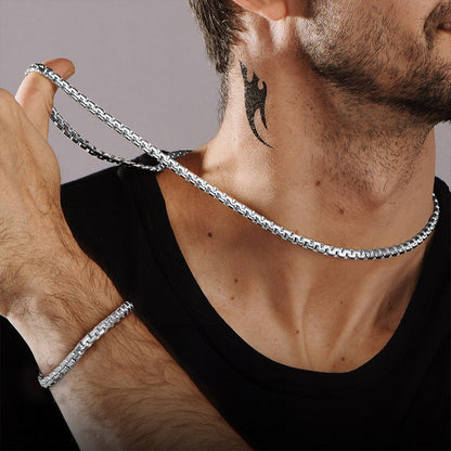 6mm Flat Box Link Chain & Bracelet Bundle Set for