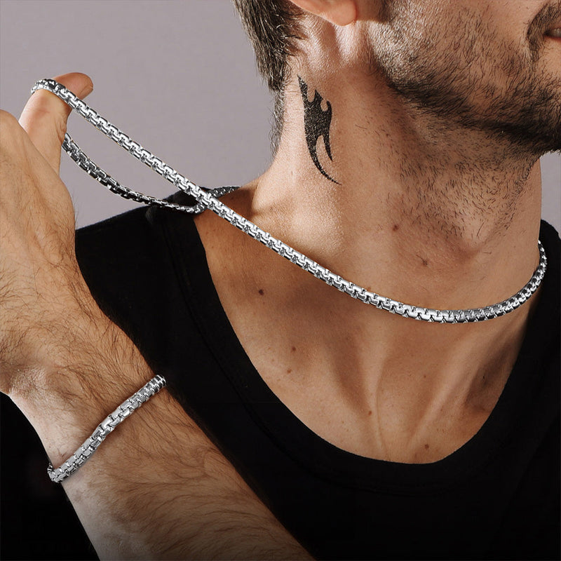6mm Flat Box Link Chain & Bracelet Bundle Set for