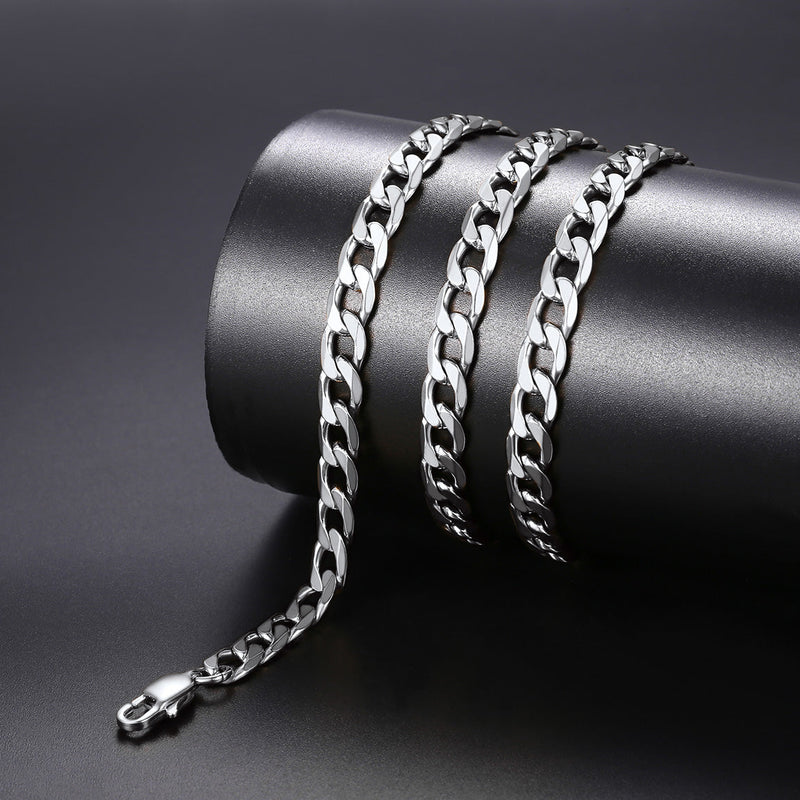 Cuban Curb Chain & Enamel Cross Layered Necklaces Set for