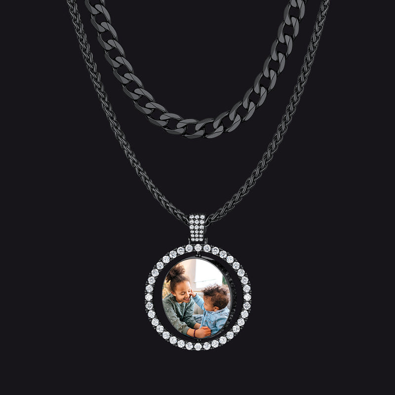 Cuban Chain & Cz Custom Picture Necklace Set for