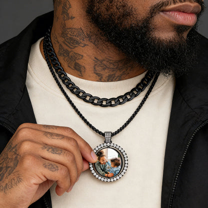 Cuban Chain & Cz Custom Picture Necklace Set for