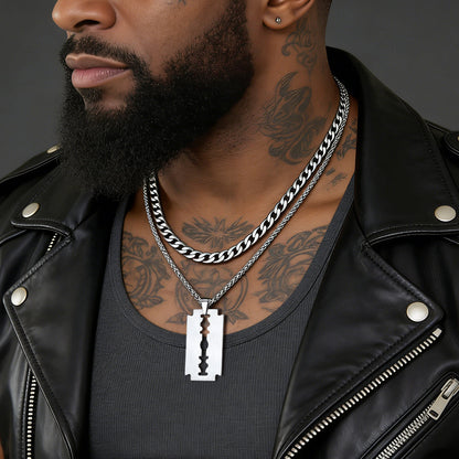 Cuban Chain & Eboy Razor Blade Necklace Set for
