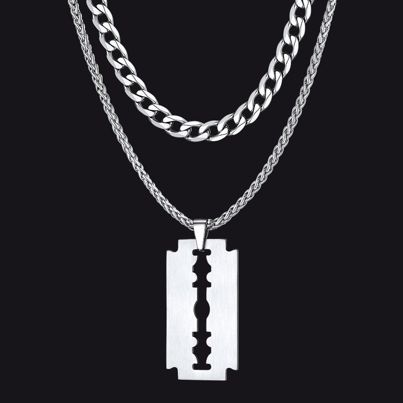 Cuban Chain & Eboy Razor Blade Necklace Set for