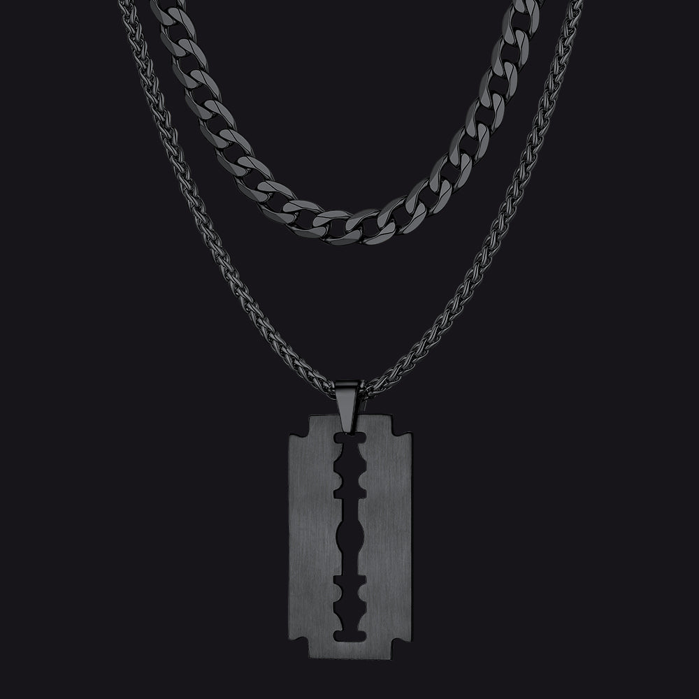 Cuban Chain & Eboy Razor Blade Necklace Set for