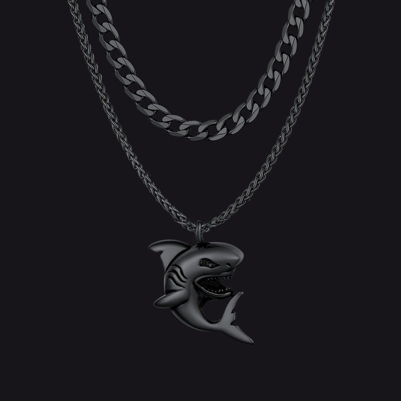 Cuban Chain & Punk Shark Necklace Set for