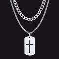 Cuban Chain & Joshua 1:9 Dog Tag Necklace Set for