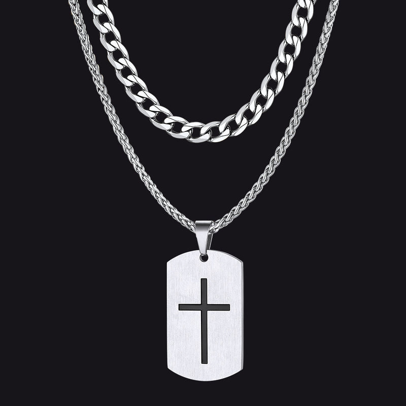 Cuban Chain & Joshua 1:9 Dog Tag Necklace Set for