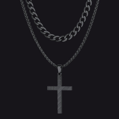 Cuban Chain & American Flag Cross Layered Necklaces Set for